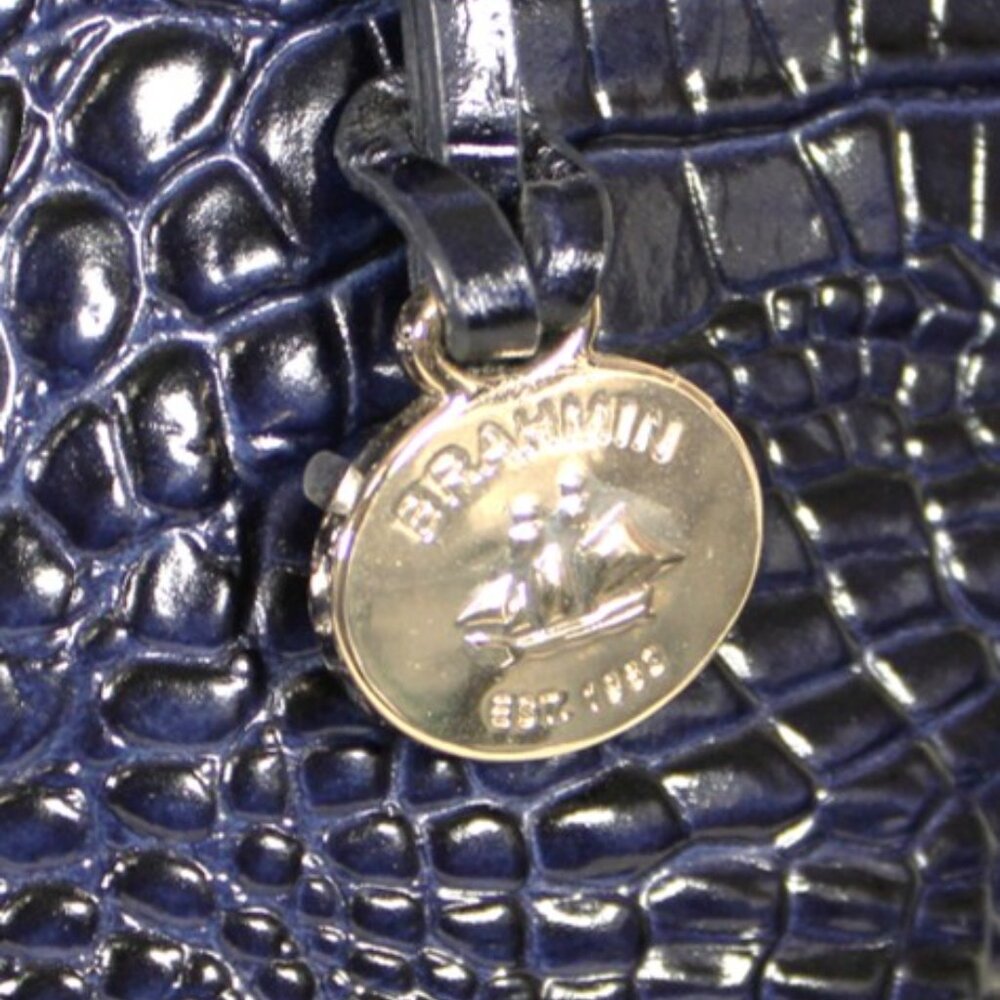 Brahmin Croc Embossed Leather Satchel Navy Melbourne Dome Bag w/ Strap & Dust Ba - Picture 16 of 16